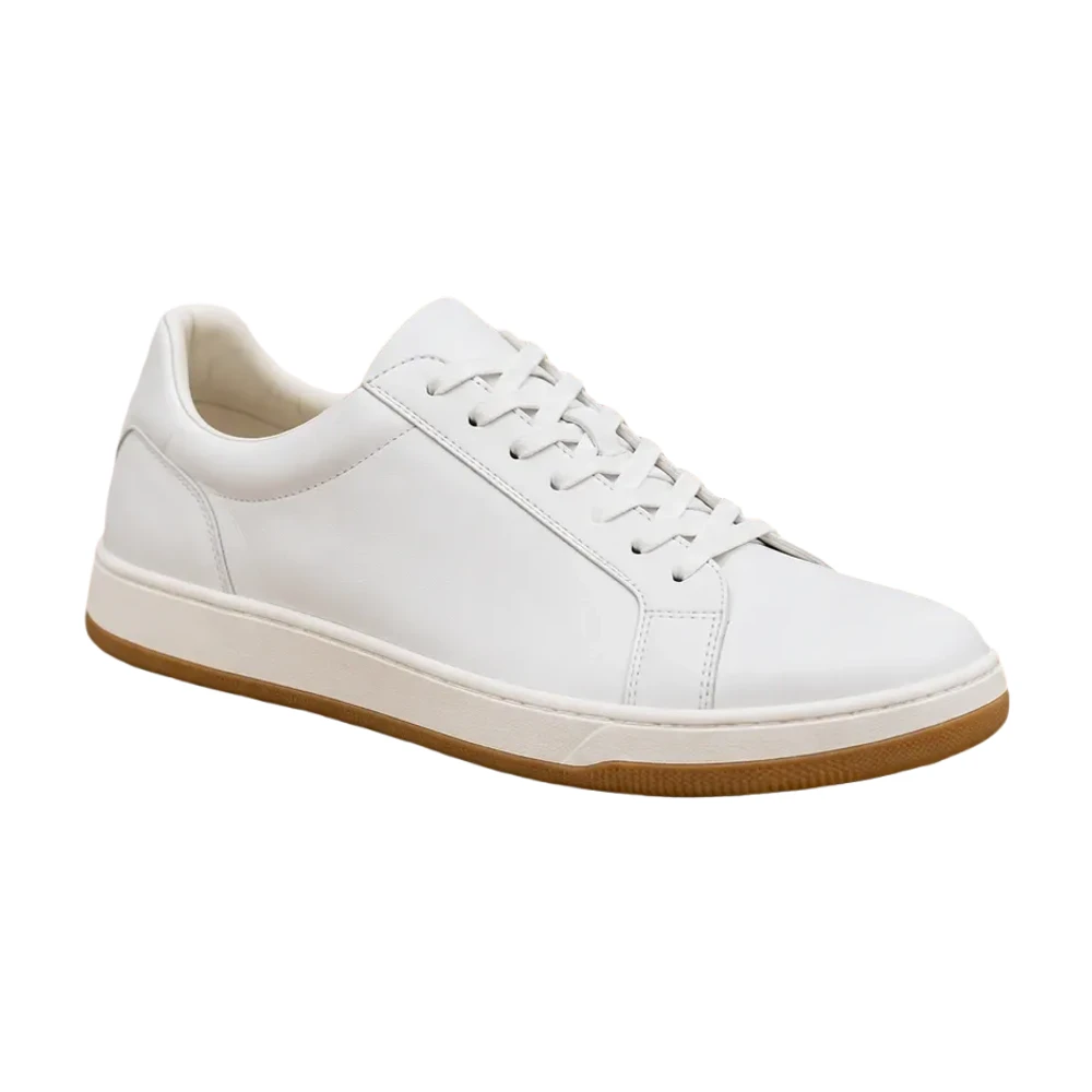 The same white sneaker on a shipping desk isolated on white by the browser model